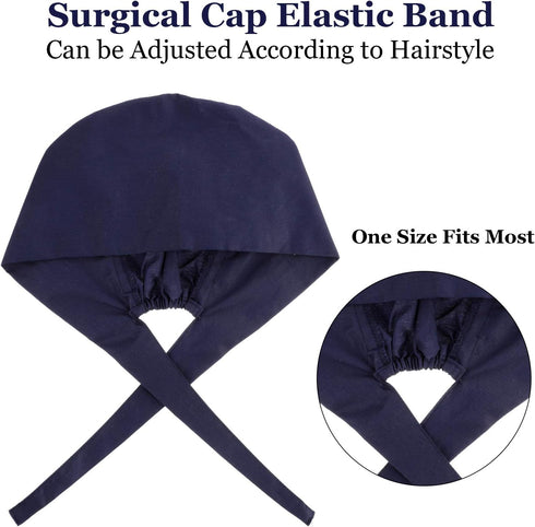 SATINIOR 5 Pcs Surgical Working Caps with Button Adjustable Gourd Shaped Bouffant Working Hats with Sweatband Tie Back...